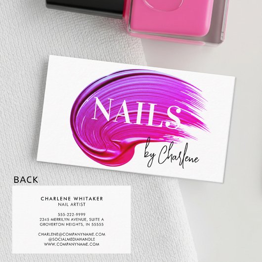 Nail Artist Modern Script Typografie Roze Pools Visitekaartje