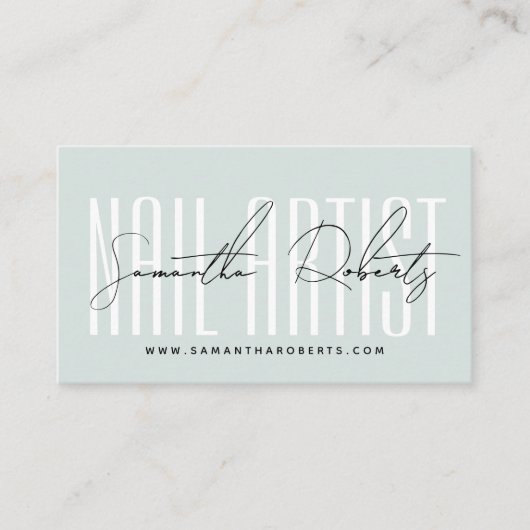 Nail artist modern typography script blue visitekaartje (Voorkant)