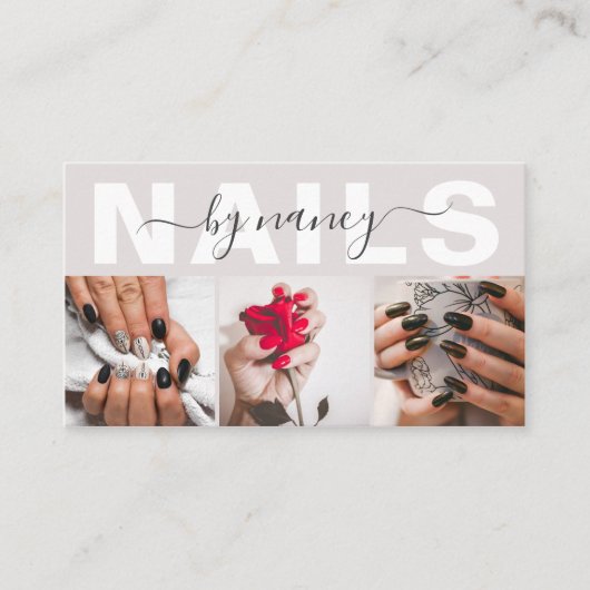 Nail Artist Pearl Pink Photo Collage QR Code Logo  Visitekaartje (Voorkant)