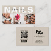 Nail Artist Photo Collage Qr Code Logo Beige Visitekaartje (Voorkant / Achterkant)