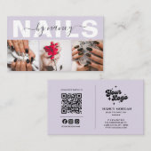 Nail Artist Photo Collage Qr Code Logo Lavender Visitekaartje (Voorkant / Achterkant)