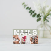 Nail Artist Photo Collage Qr Code Logo Sage Green  Visitekaartje (Staand voorkant)