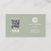 Nail Artist Photo Collage Qr Code Logo Sage Green  Visitekaartje (Achterkant)