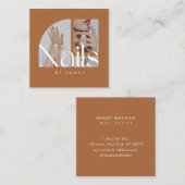 Nail Artist Photo Collage Terracotta Business Card Vierkante Visitekaartje (Voorkant / Achterkant)