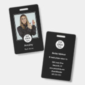  Nail Artist Photo Logo Black White Name Badge (Front & Back)