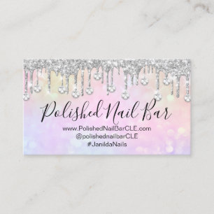 Nail Artist Pink Hologradin Diamond Silver Drip Visitekaartje