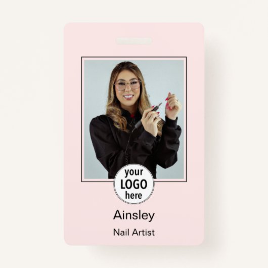 Nail Artist Pink Photo Logo Name Badge (Voorkant)
