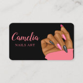 Nail Artist Salon QR Code Zwart Roze Visitekaartje (Voorkant)