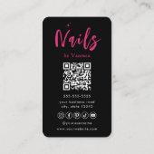 Nail Artist Salon Zwart Roze QR Code Visitekaartje (Achterkant)