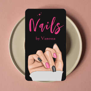 Nail Artist Salon Zwart Roze QR Code Visitekaartje