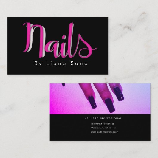 Nail Artist Script en Photo Salon Pink Visitekaartje (Voorkant / Achterkant)