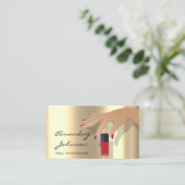 Nail Artist Studio Red Manicure Pedicure Gold Visitekaartje (Staand voorkant)