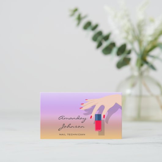 Nail Artist Studio Red Manicure Pedicure Paars Visitekaartje (Staand voorkant)