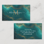 Nail Artist Turquoise Teal Agate Gold Monogram Visitekaartje (Voorkant / Achterkant)