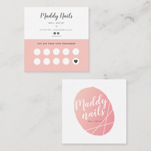 Nail Artist-Visitekaartjes, Nail Loyalty-kaarten Vierkante Visitekaartje (Voorkant / Achterkant)
