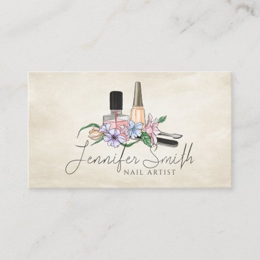 Nail Artist - Waterverf bloemenillustratie Visitekaartje (Voorkant)
