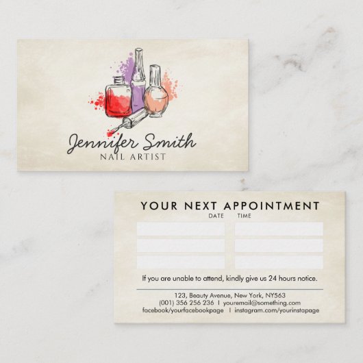 Nail Artist - Waterverf kunst Visitekaartje (Voorkant / Achterkant)