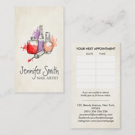 Nail Artist - Waterverf Nail Poolse Kunst Visitekaartje (Voorkant / Achterkant)