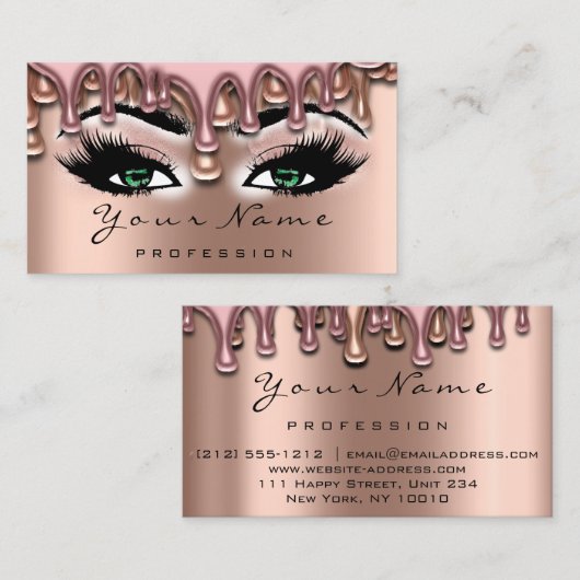 Nail Artist Wax stuurt Roos Lash Makeup Roze Groen Visitekaartje (Voorkant / Achterkant)