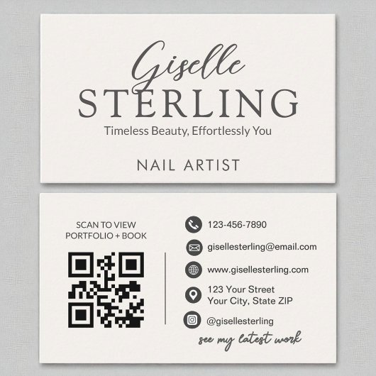 Nail Artist White Script Moderne QR-code Visitekaartje