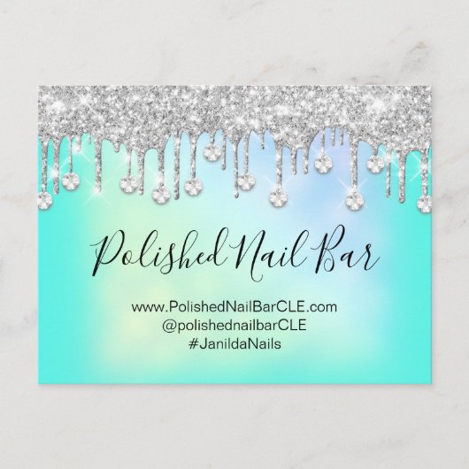 Nail Bar Beauty Studio Holographic Silver Diamond Briefkaart (Voorkant)