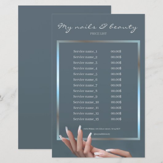 Nail Beauty Salon Background & Lijst Price List (Voorkant / Achterkant)