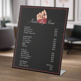 Nail Beauty Salon Manicurist Zwart & Rood Prijs Reclamebord Met Voetstuk