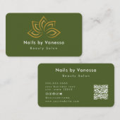 Nail Beauty Salon QR Code Moss Groen Visitekaartje (Voorkant / Achterkant)