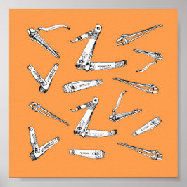 Nail-clippers in Oranje geïllustreerd kunstwerk Poster