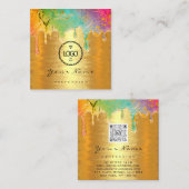 Nail Makeup Holograaf Drip Logo QRCode Gold Unicor Vierkante Visitekaartje (Voorkant / Achterkant)