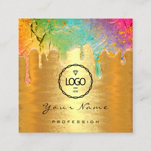 Nail Makeup Holograaf Drip Logo QRCode Gold Unicor Vierkante Visitekaartje (Voorkant)