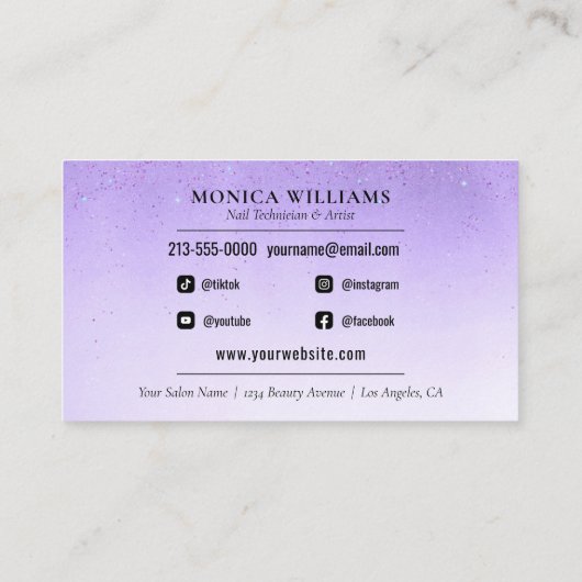 Nail Manicure Tech Paars Glam Glitter Beauty Shop Visitekaartje (Achterkant)