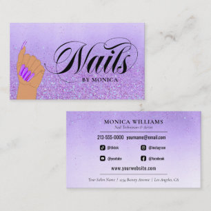 Nail Manicure Tech Paars Glam Glitter Nail Artist Visitekaartje