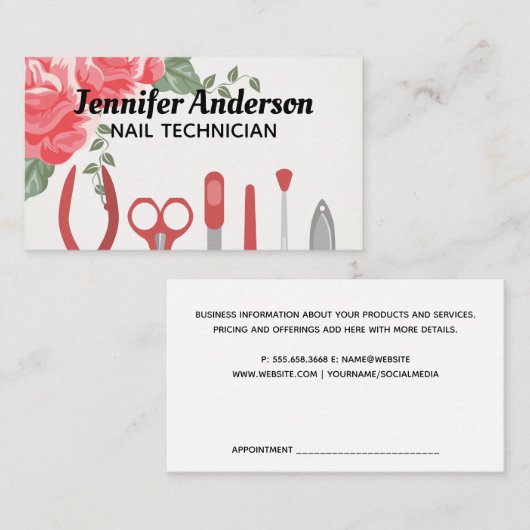Nail Manicure Tools | Bloemen Visitekaartje (Voorkant / Achterkant)