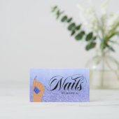 Nail Manicurist Tech Blue Glam Glitter Nail Salon Visitekaartje (Staand voorkant)