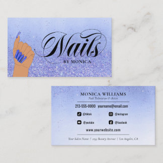 Nail Manicurist Tech Blue Glam Glitter Nail Salon Visitekaartje