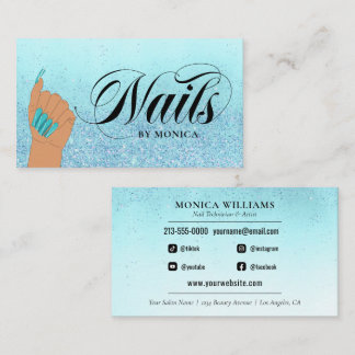 Nail Manicurist Tech Turquoise Glam Glitter Salon Visitekaartje