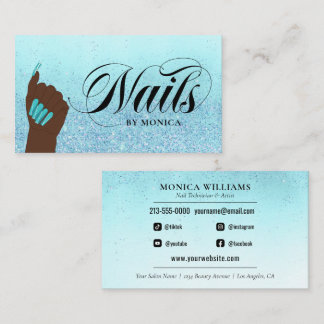 Nail Manicurist Tech Turquoise Glam Glitter Salon Visitekaartje