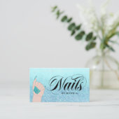 Nail Manicurist Tech Turquoise Glam Glitter Visitekaartje (Staand voorkant)