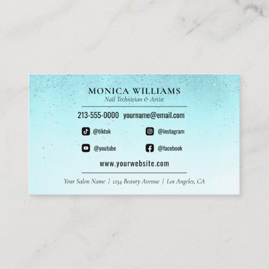 Nail Manicurist Tech Turquoise Glam Glitter Visitekaartje (Achterkant)