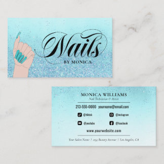 Nail Manicurist Tech Turquoise Glam Glitter Visitekaartje