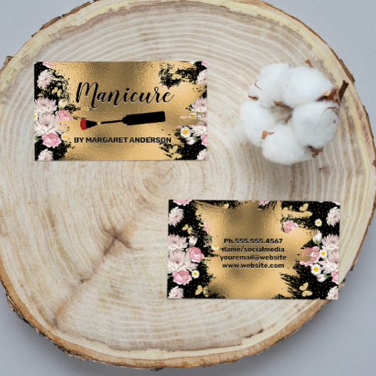 Nail Poland Brush | Goud en bloemen Afsprakenkaartje