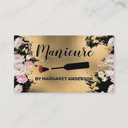 Nail Poland Brush | Goud en bloemen Afsprakenkaartje (Voorkant)