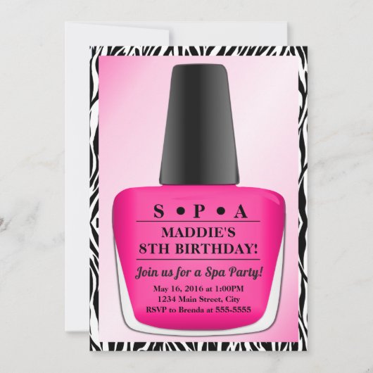 Nail Polish Verjaardag Uitnodiging Pink Spa Party (Voorkant)