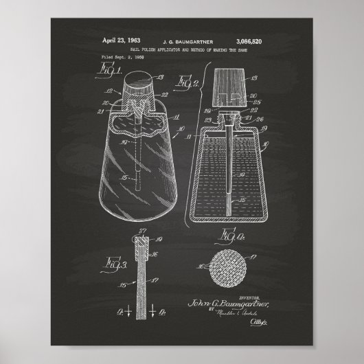 Nail Pools applicator 1963 Patent Art Chalkboard Poster (Voorkant)
