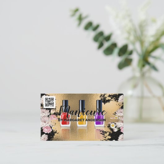 Nail Pools | Goudbloemen | QR-code Afsprakenkaartje (Staand voorkant)
