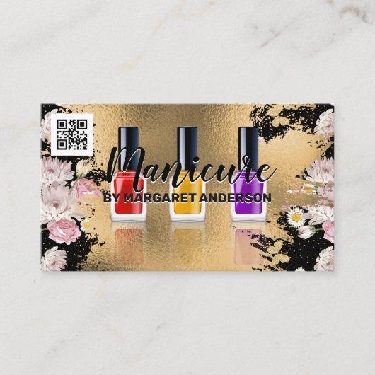 Nail Pools | Goudbloemen | QR-code Afsprakenkaartje (Voorkant)