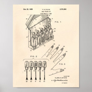 Nail Pools Kit 1955 Patent Art Old Peper Poster