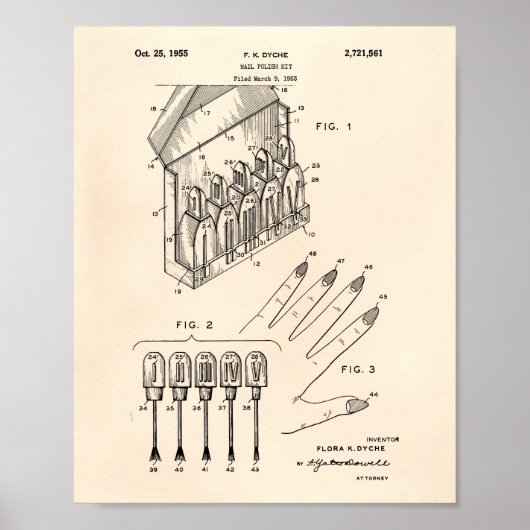 Nail Pools Kit 1955 Patent Art Old Peper Poster (Voorkant)