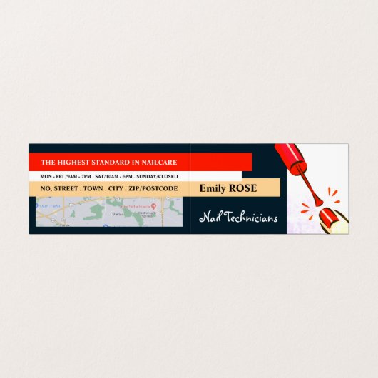 Nail-Pools, Nail-technicus, Nail Salon Loyalty Visitekaartje (Buitenkant ongevouwen)